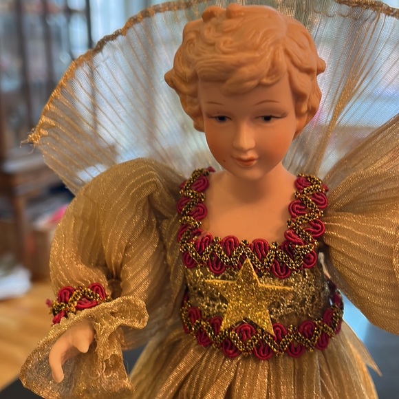 13 inch Porcelain Victorian Angel - Gold and Burgundy - Picture 5 of 16